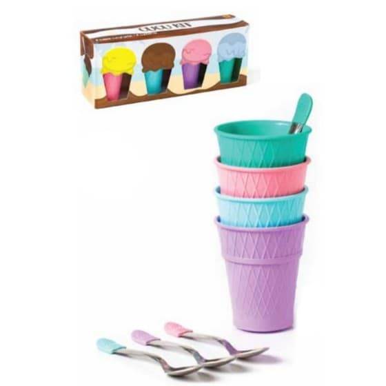 Set 4 Vasos Cucuruchos C/Cuchara Acero Inox